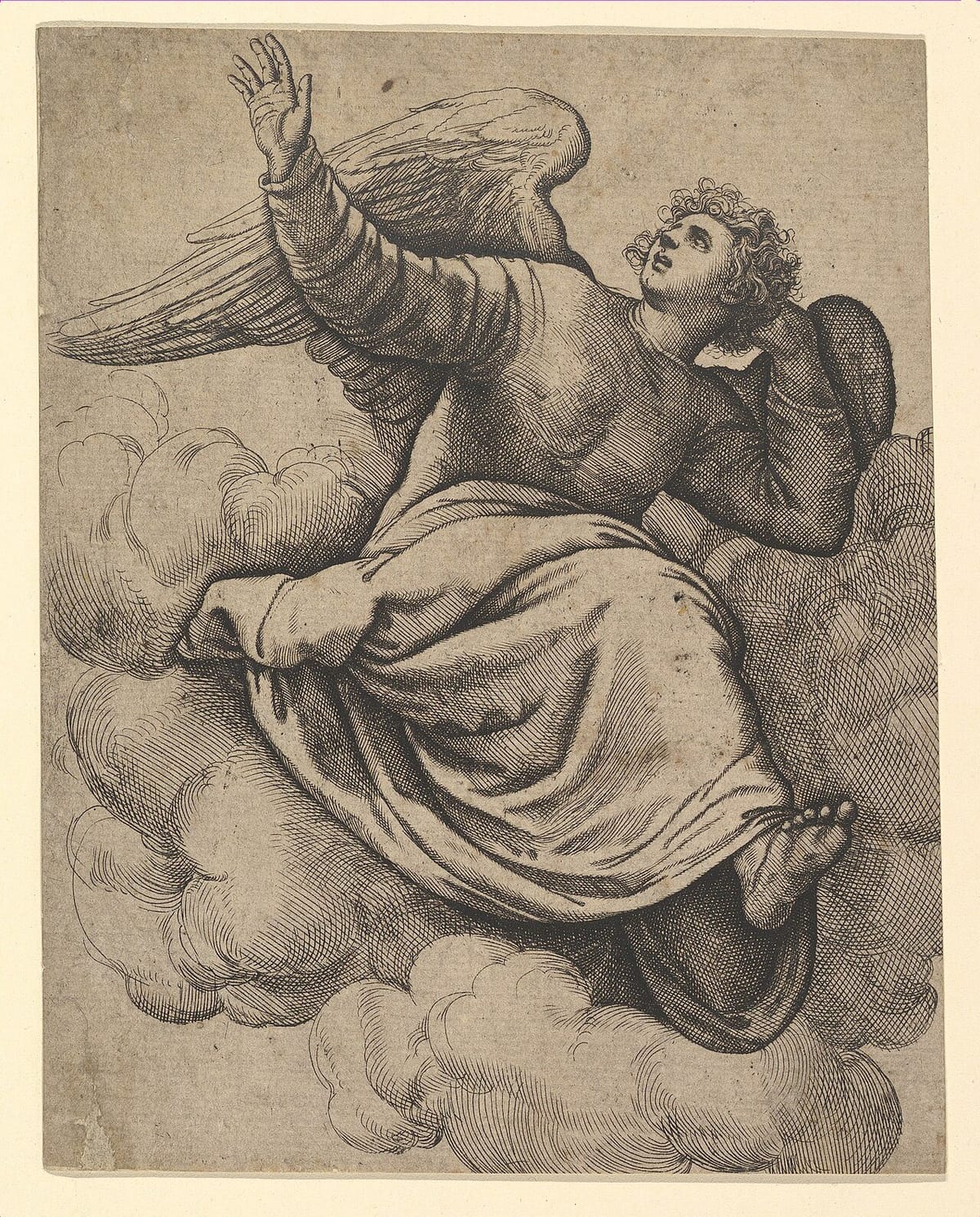 Angel Seated on a Cloud (1560) by Battista Franco Veneziano - Public Domain Catholic Painting