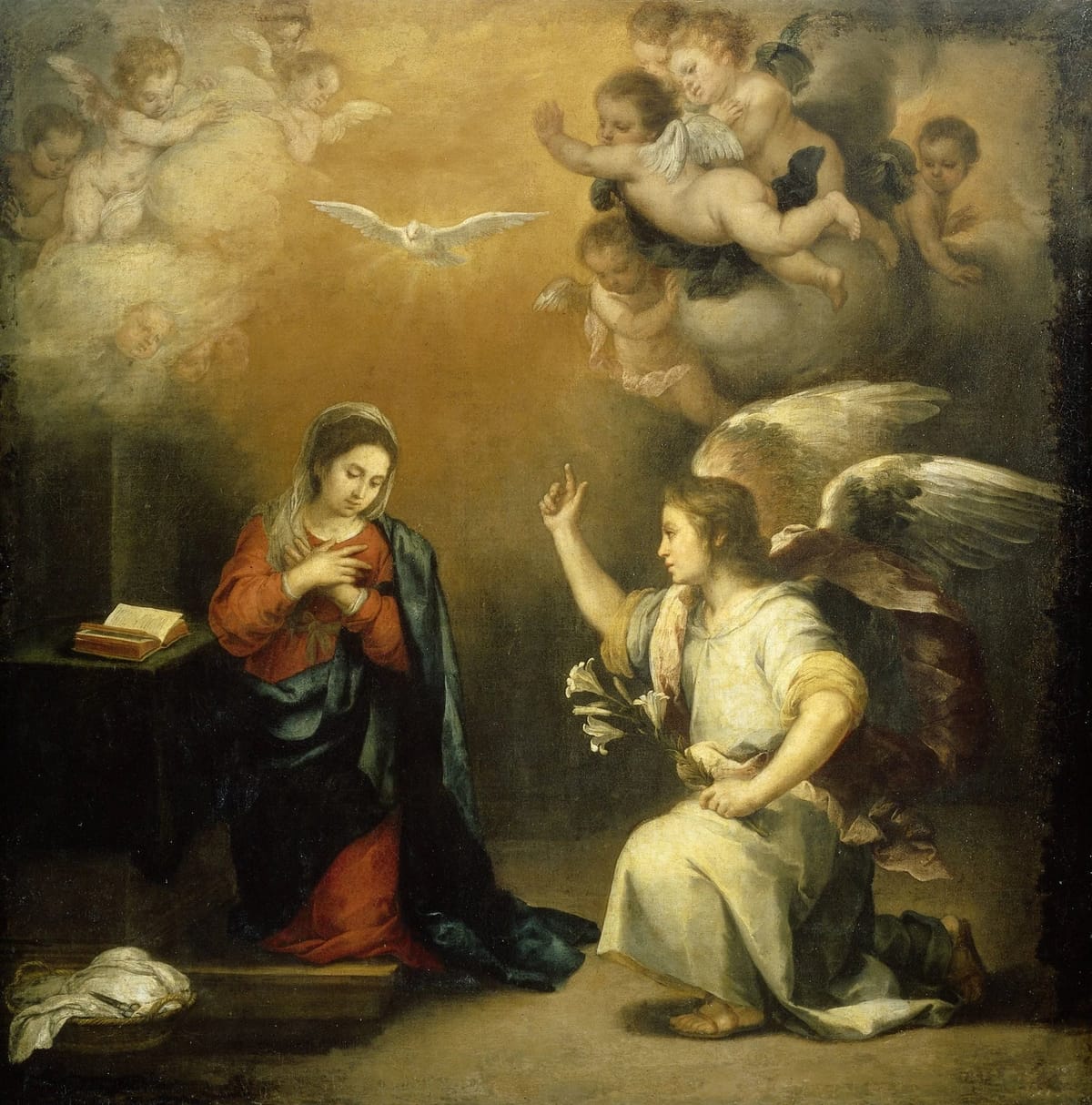 Annunciation to the Virgin (1660-1680) by Bartolomé Esteban Murillo - Public Domain Catholic Painting