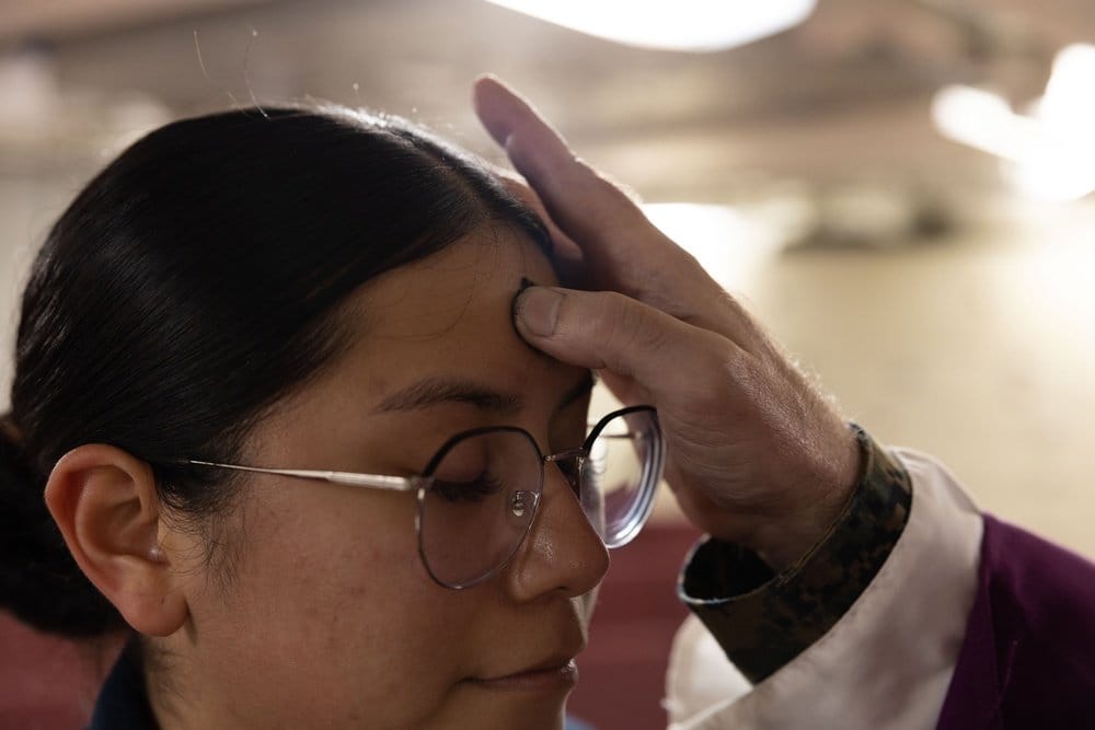 Ash Wednesday on the USS Green Bay (2024) by Cpl. Christopher Lape, USMC - Public Domain Catholic Stock Photo