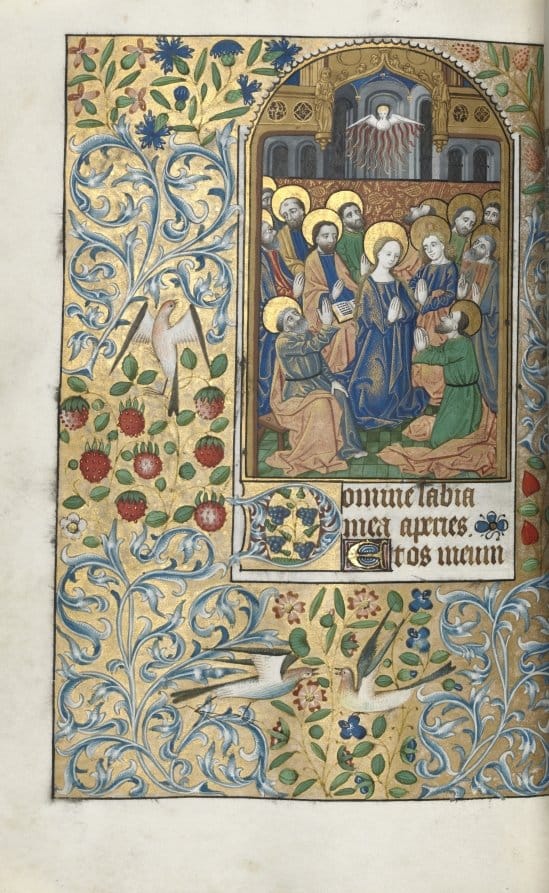 Book of Hours (Use of Rouen): Pentecost (1470) by Master of the Geneva Latini - Public Domain Catholic Painting