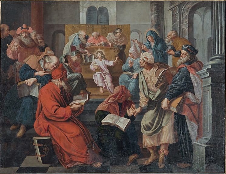 Jesus Christ Among the Doctors (1673-1678) by Johann Jakob von Sandrart - Public Domain Catholic Painting