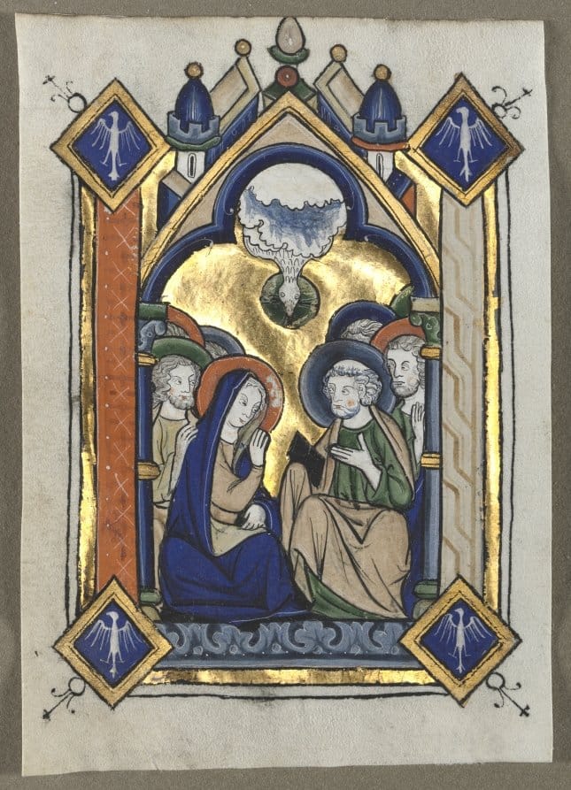 Leaf Excised from a Psalter: The Pentecost (1260) - Public Domain Catholic Painting