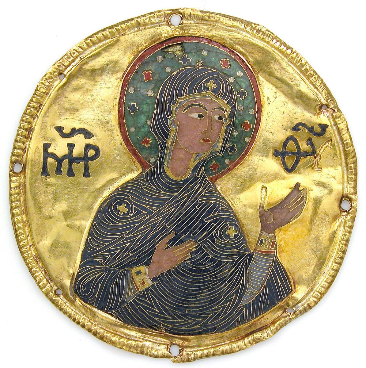 Medallion with the Virgin from an Icon Frame (1100) - Public Domain Orthodox Stock Photo