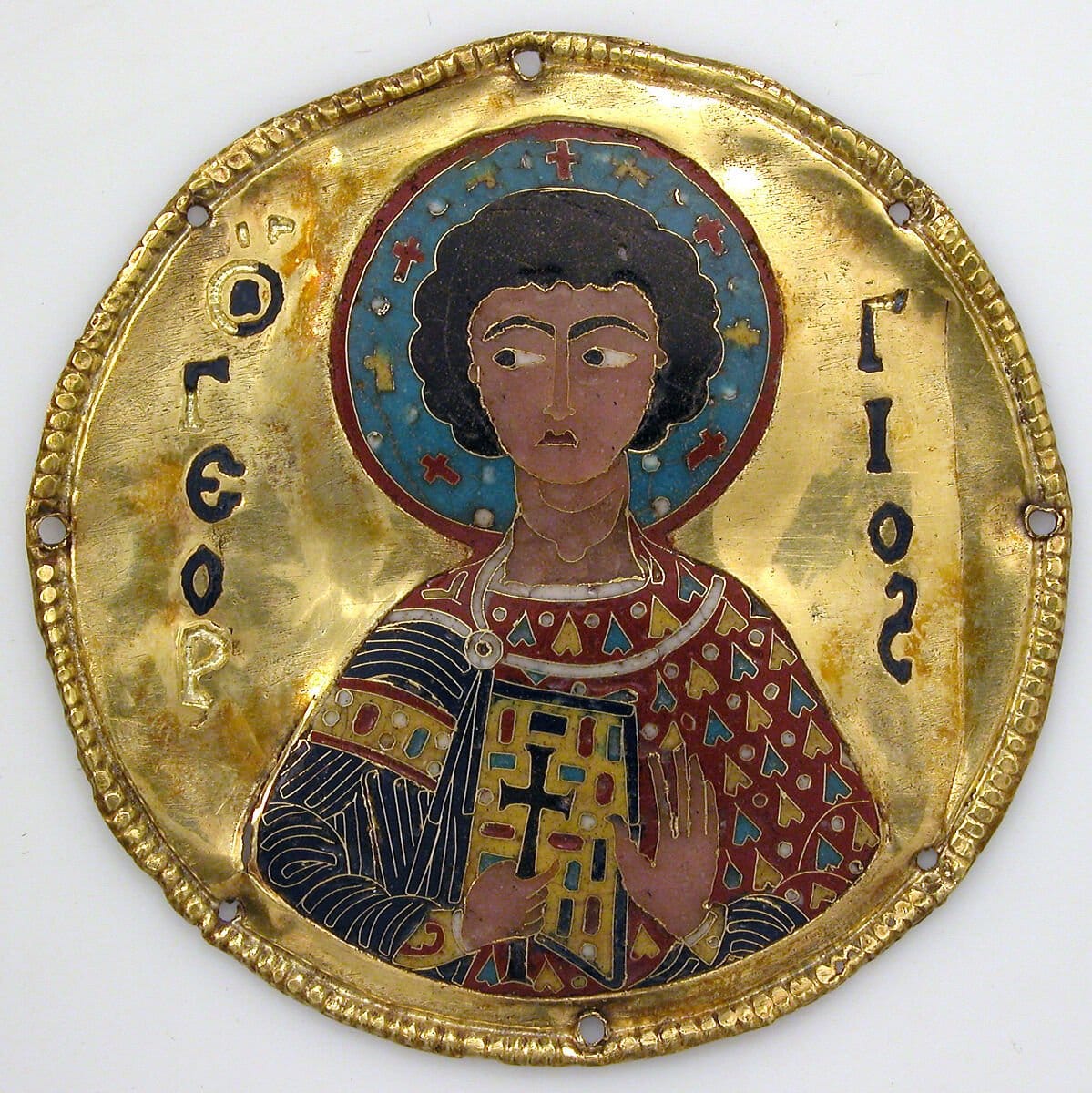 Medallion with Saint George from an Icon Frame (1100) - Public Domain Orthodox Stock Photo