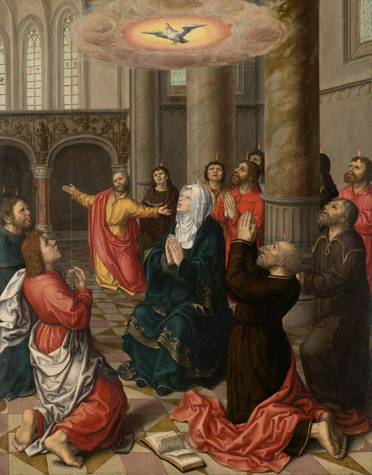 Pentecost (1515-1525) by Workshop of Bernard van Orley - Public Domain Catholic Painting