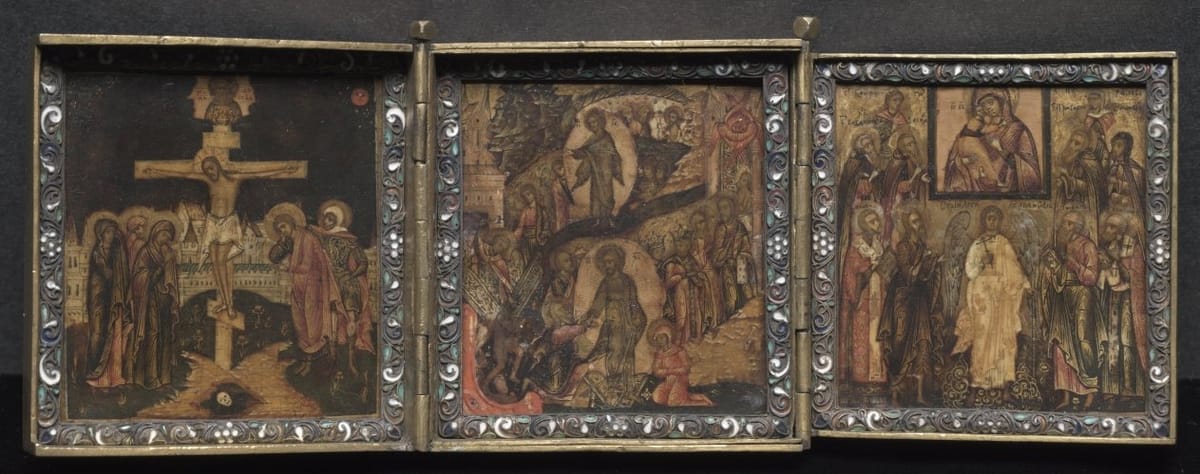 Portable Triptych Icon (17th century) - Public Domain Orthodox Icon