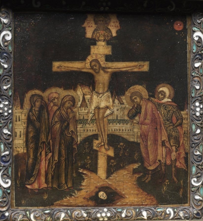 Portable Triptych Icon: The Crucifixion (17th century) - Public Domain Orthodox Icon