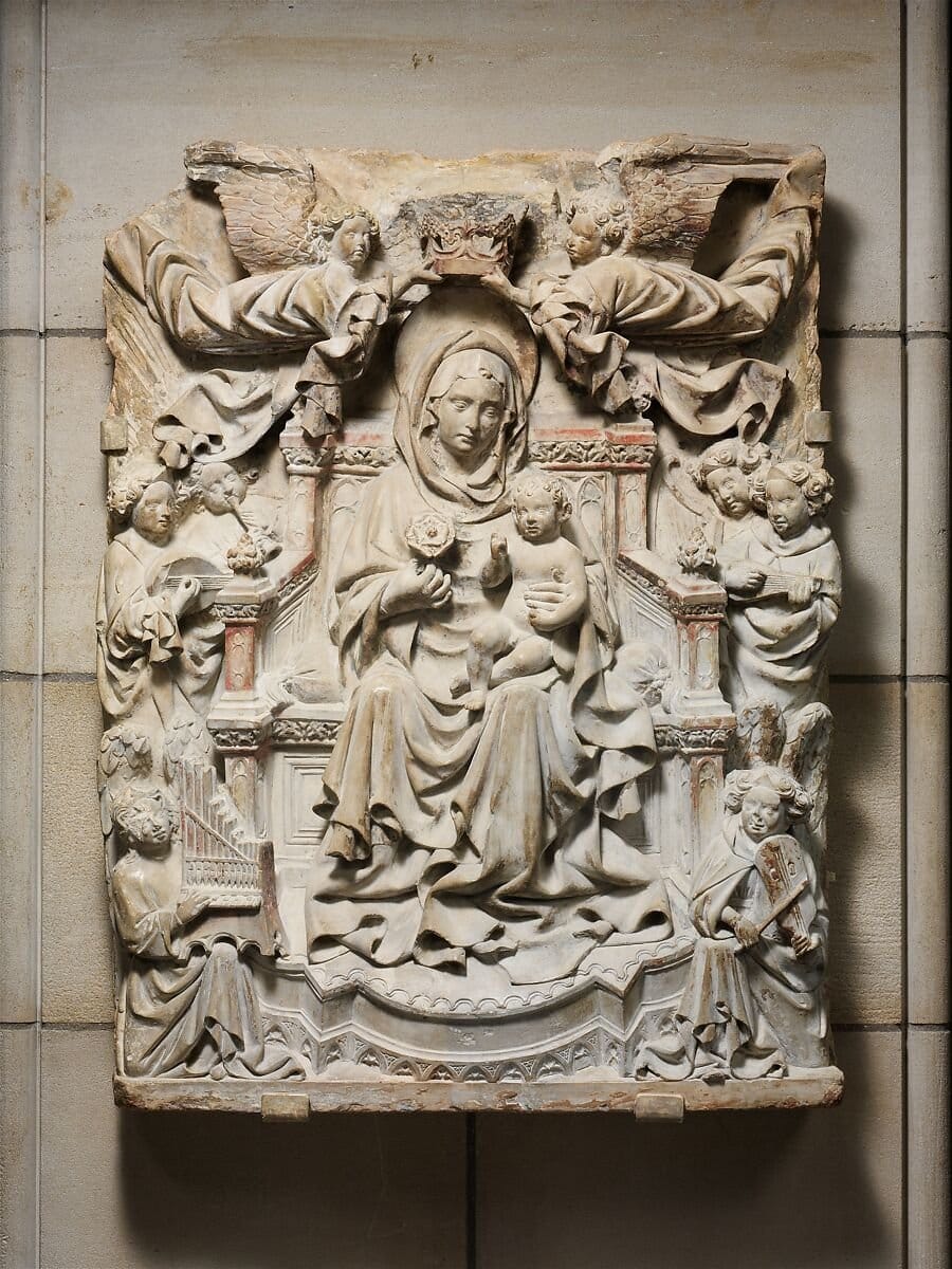 Relief with Enthroned Virgin and Child surrounded (1425-1440) - Public Domain Catholic Stock Photo