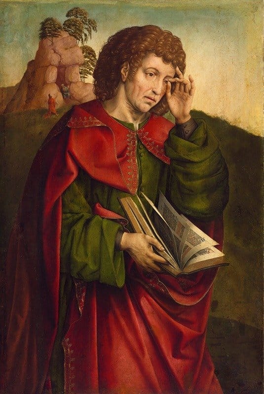 Saint John the Evangelist Weeping (No date) by Colijn de Coter - Public Domain Catholic Painting