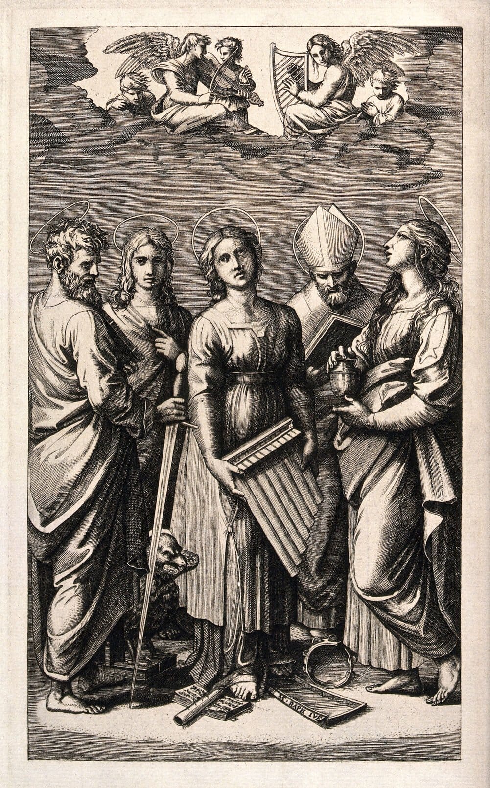 Saints Paul, John, Cecilia, Augustine and Mary Magdalen (No date) - Public Domain Catholic Painting