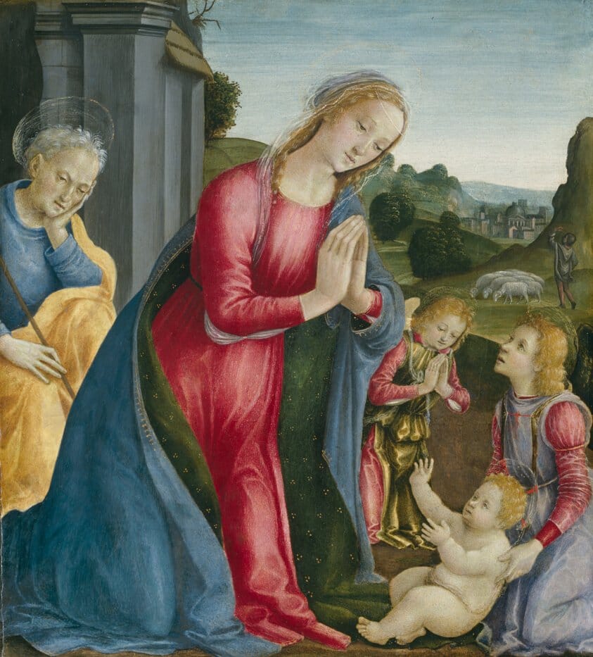The Adoration of the Christ Child (1490) by Vincenzo Frediani - Public Domain Catholic Painting