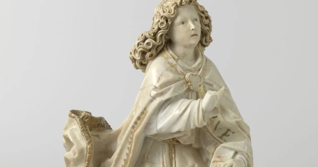 The Annunciation (1485-1487) by Tilman Riemenschneider - Public Domain Catholic Stock Photo