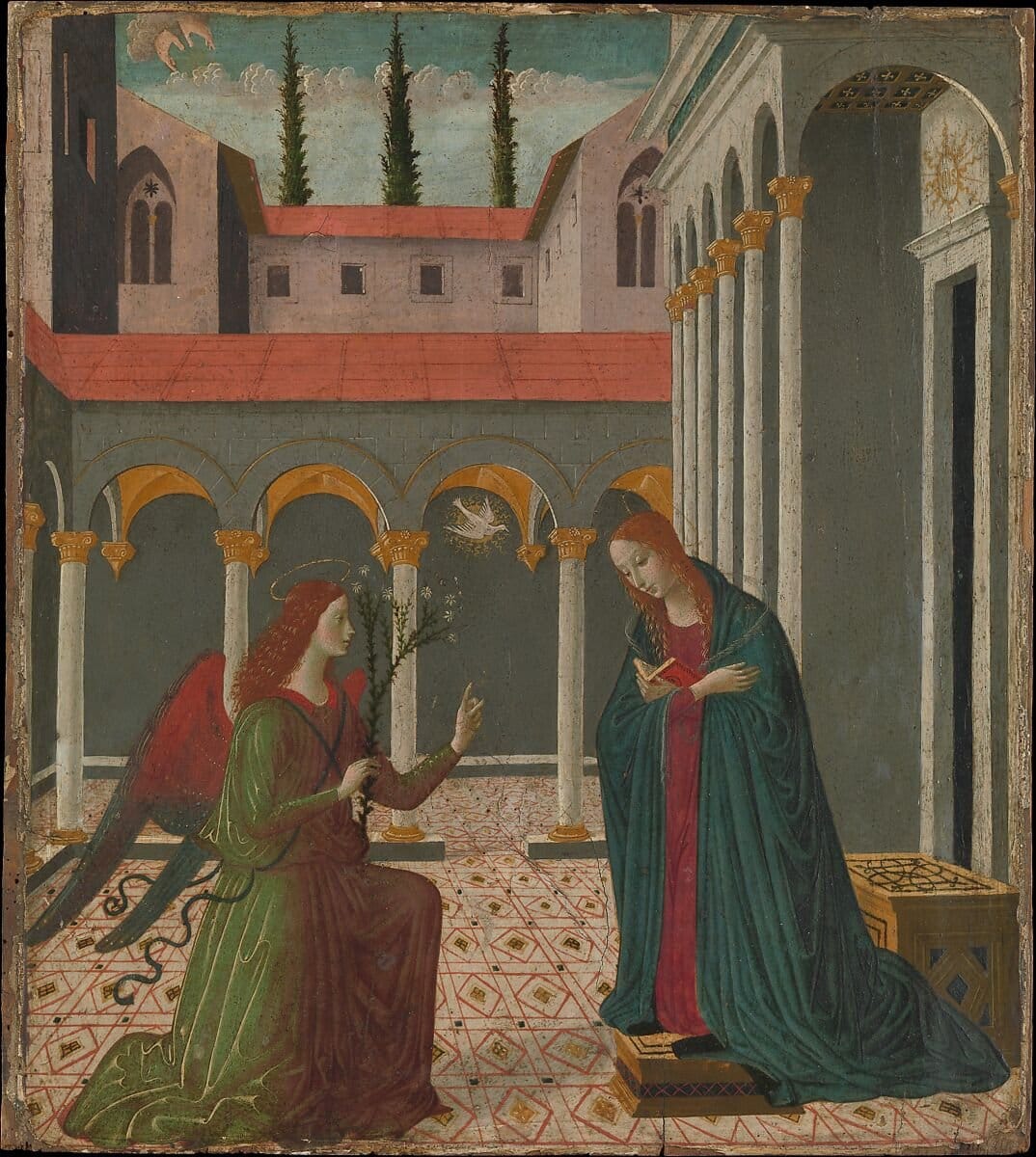 The Annunciation (1500-1510) by Maestro Esiguo - Public Domain Catholic Painting