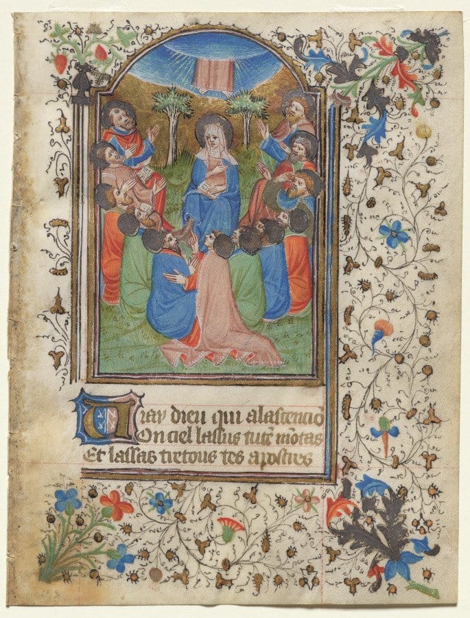 The Ascension: Leaf from a Book of Hours (1420-1430) by Henri d'Orquevaulx Workshop - Public Domain Catholic Painting