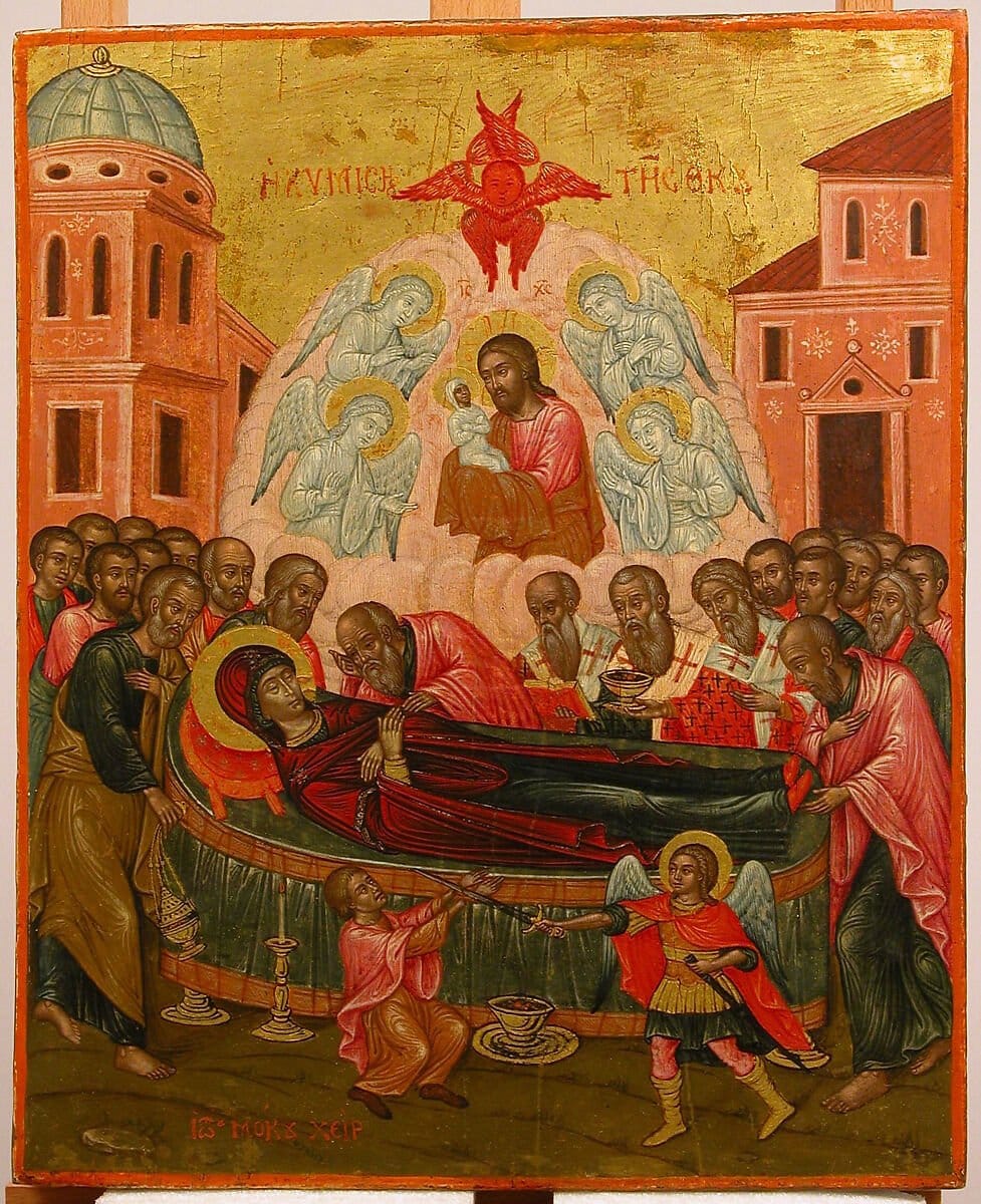 The Dormition of the Virgin (No date) by Ioannes Mokos - Public Domain Orthodox Icon