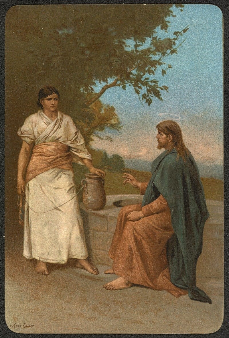 The Samaritan woman at the well (No date) by Axel Hjalmar Ender - Public Domain Catholic Painting