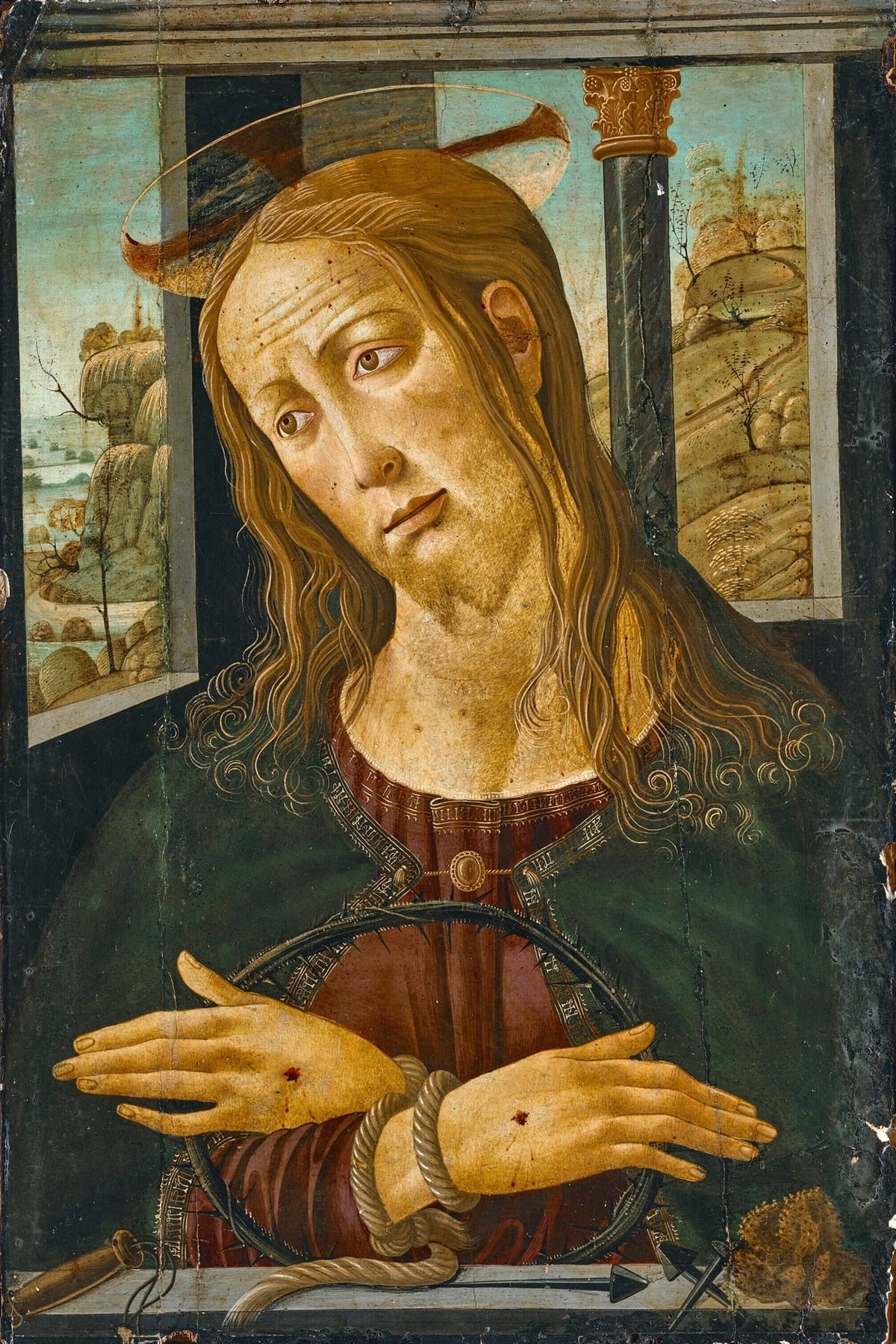 Christ with the Symbols of the Passion (15th century) by Jacopo del Sellaio - Public Domain Catholic Painting
