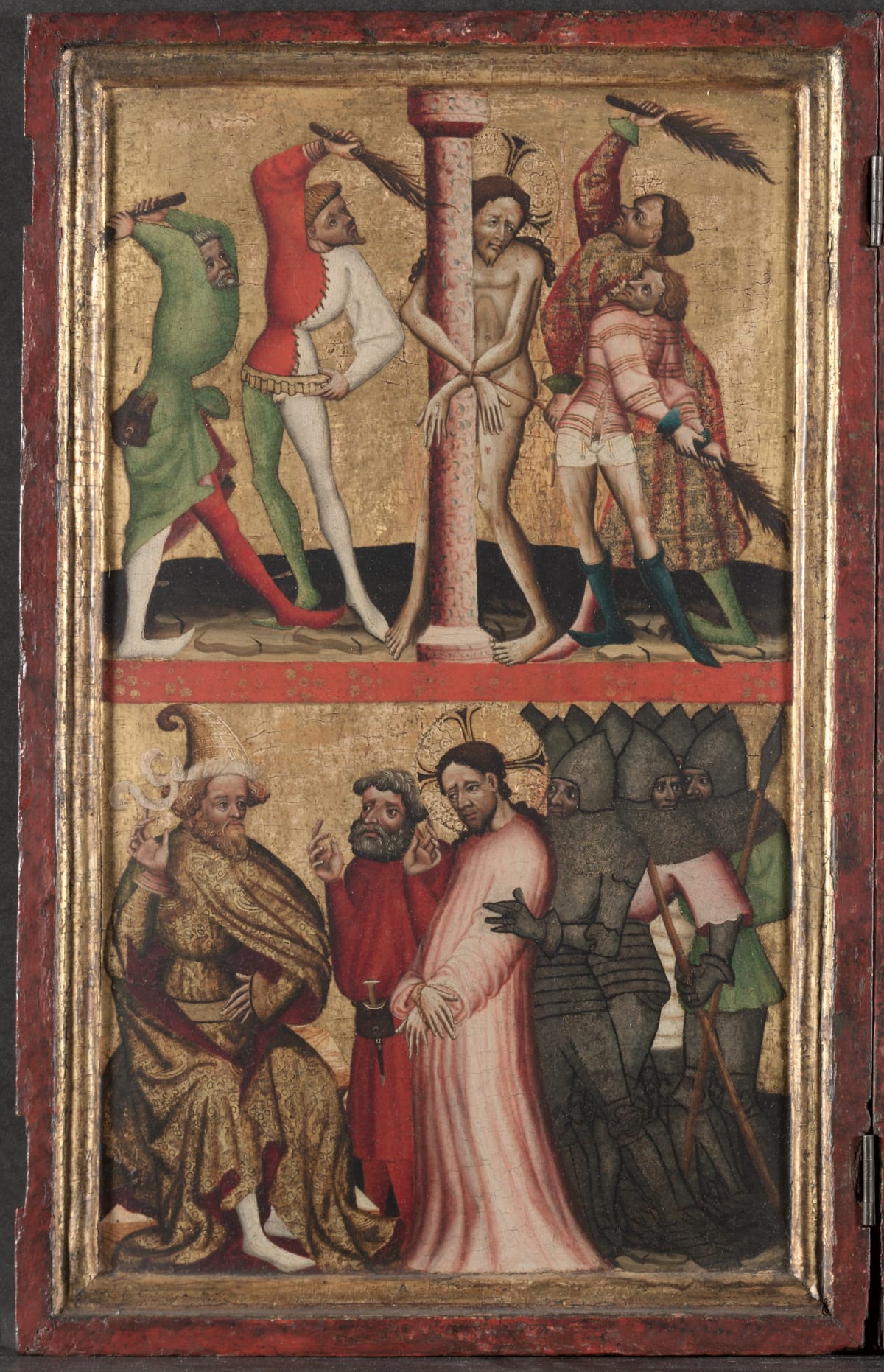 Diptych with the Passion of Christ (Left Wing): Flagellation and Christ Before Pilate (1400) - Public Domain Catholic Painting
