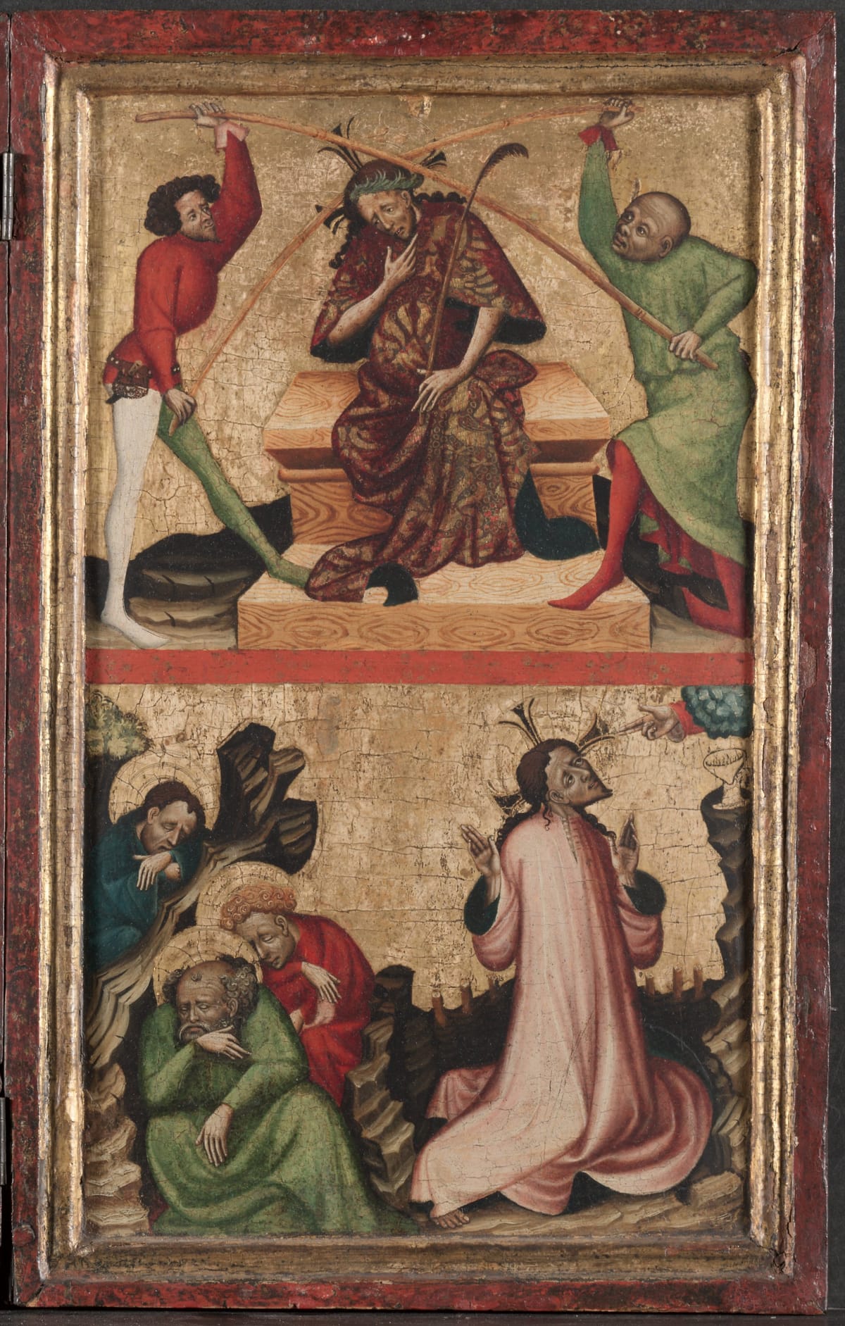 Diptych with the Passion of Christ (right wing): Crowning with Thorns and Agony on the Garden (1400) - Public Domain Catholic Painting