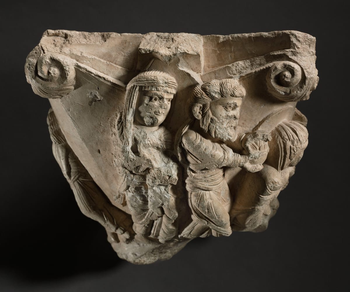 Fragment of a Capital with Scenes from Mary’s Infancy (1110) by The Cathedral of Monopoli - Public Domain Catholic Stock Photo