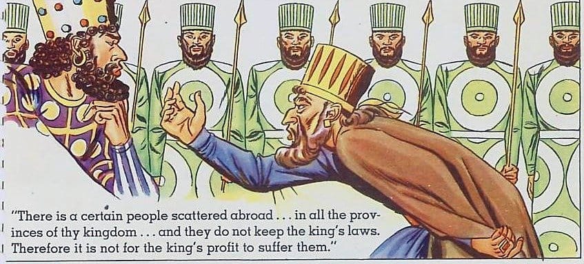 Haman Accuses the Jews Before the King (1947) - Public Domain Catholic Comic Art