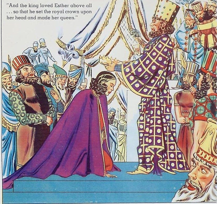 King Ahasuerus Crowns Esther Queen (1947) - Public Domain Catholic Comic Art