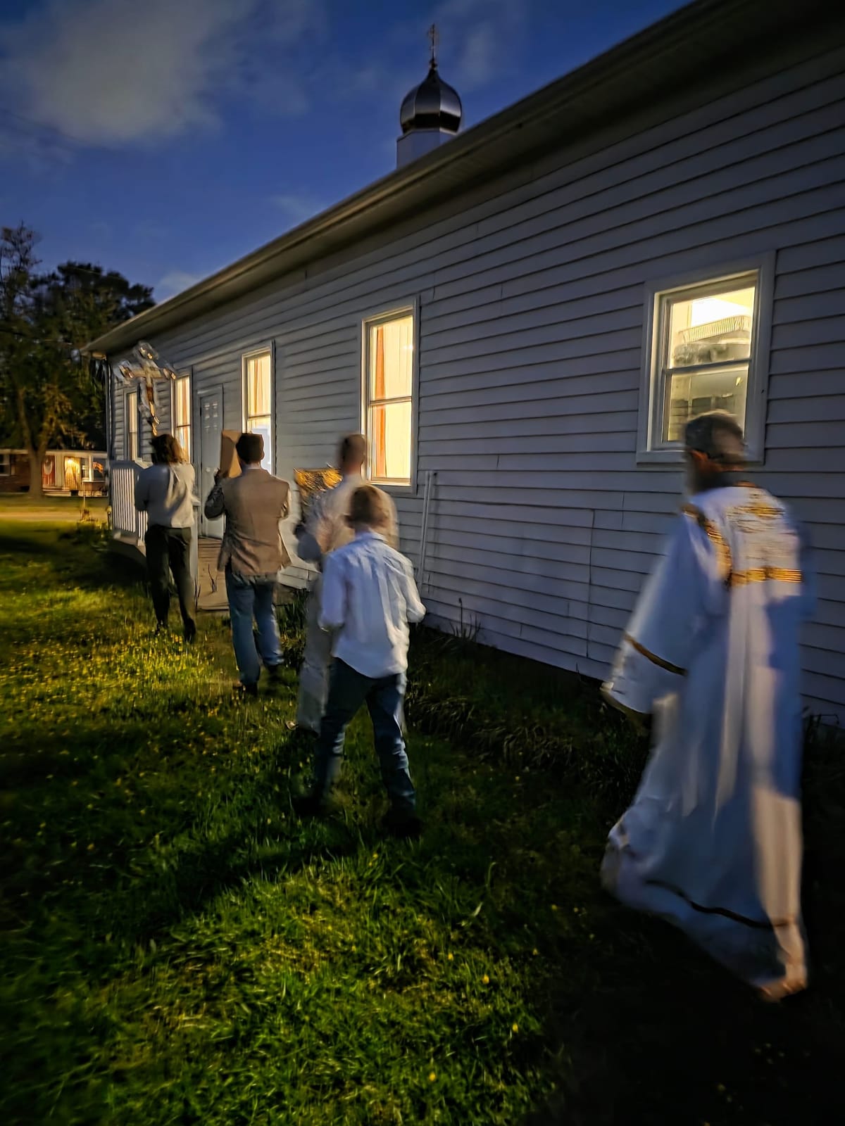 Pascha Procession Around the Church at Night at Our Lady of Perpetual Help Byzantine Catholic Church, Virginia Beach (2026) by Shalone Cason - Public Domain Catholic Stock Photo