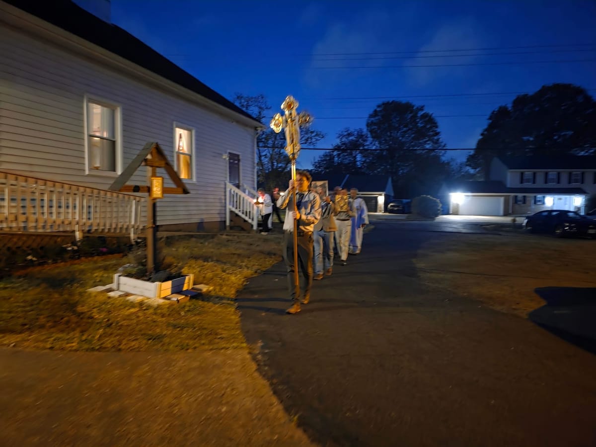 Procession with the Cross Around the Church on Pascha Night at Our Lady of Perpetual Help Byzantine Catholic Church, Virginia Beach (2026) by Shalone Cason - Public Domain Catholic Stock Photo