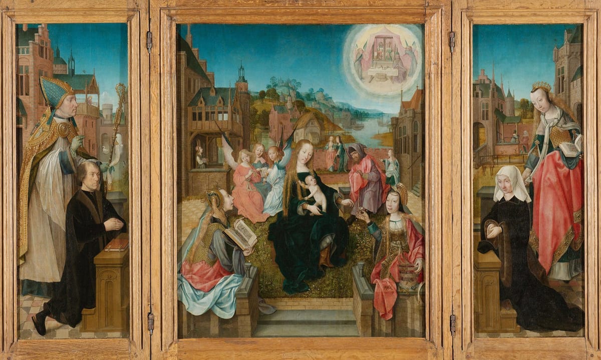 Triptych with the Virgin and Child with Saints (1505) by Master of Delft - Public Domain Catholic Painting
