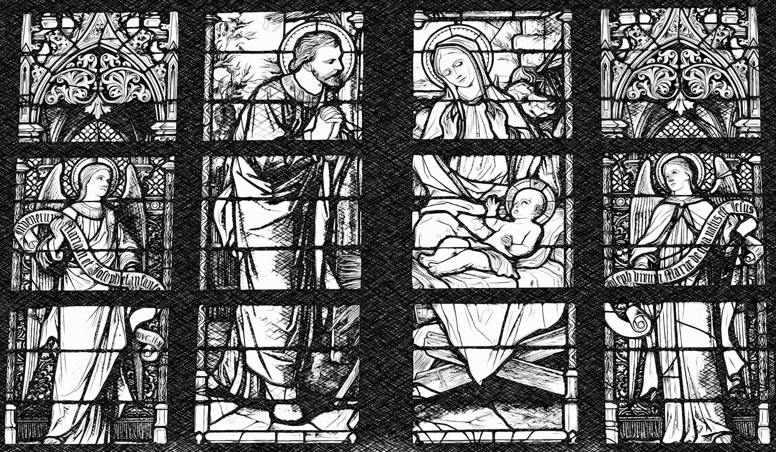 Nativity with the Angels - Catholic Coloring Page