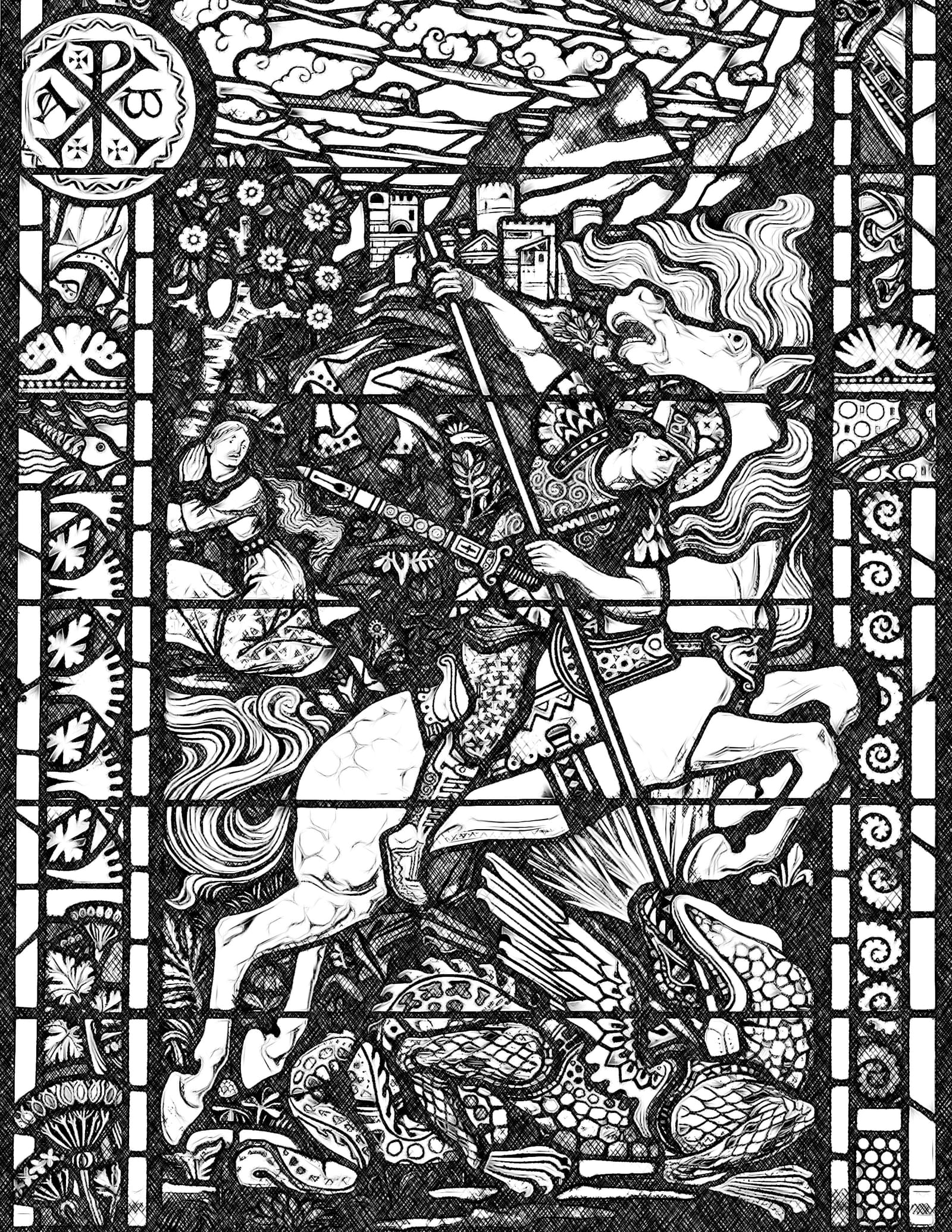 Saint and the Dragon Catholic Coloring Page