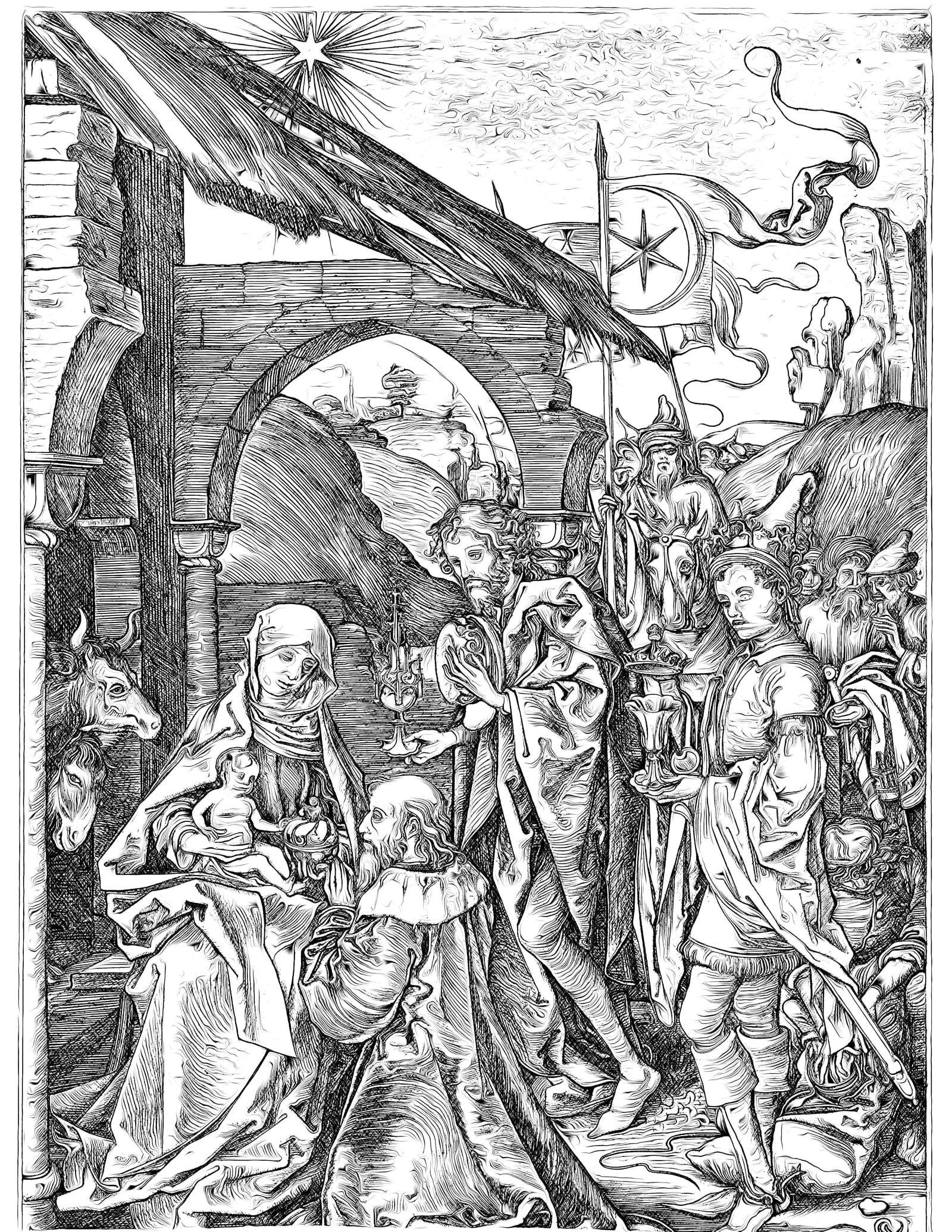 Adoration Of The Magi Bible Coloring Page