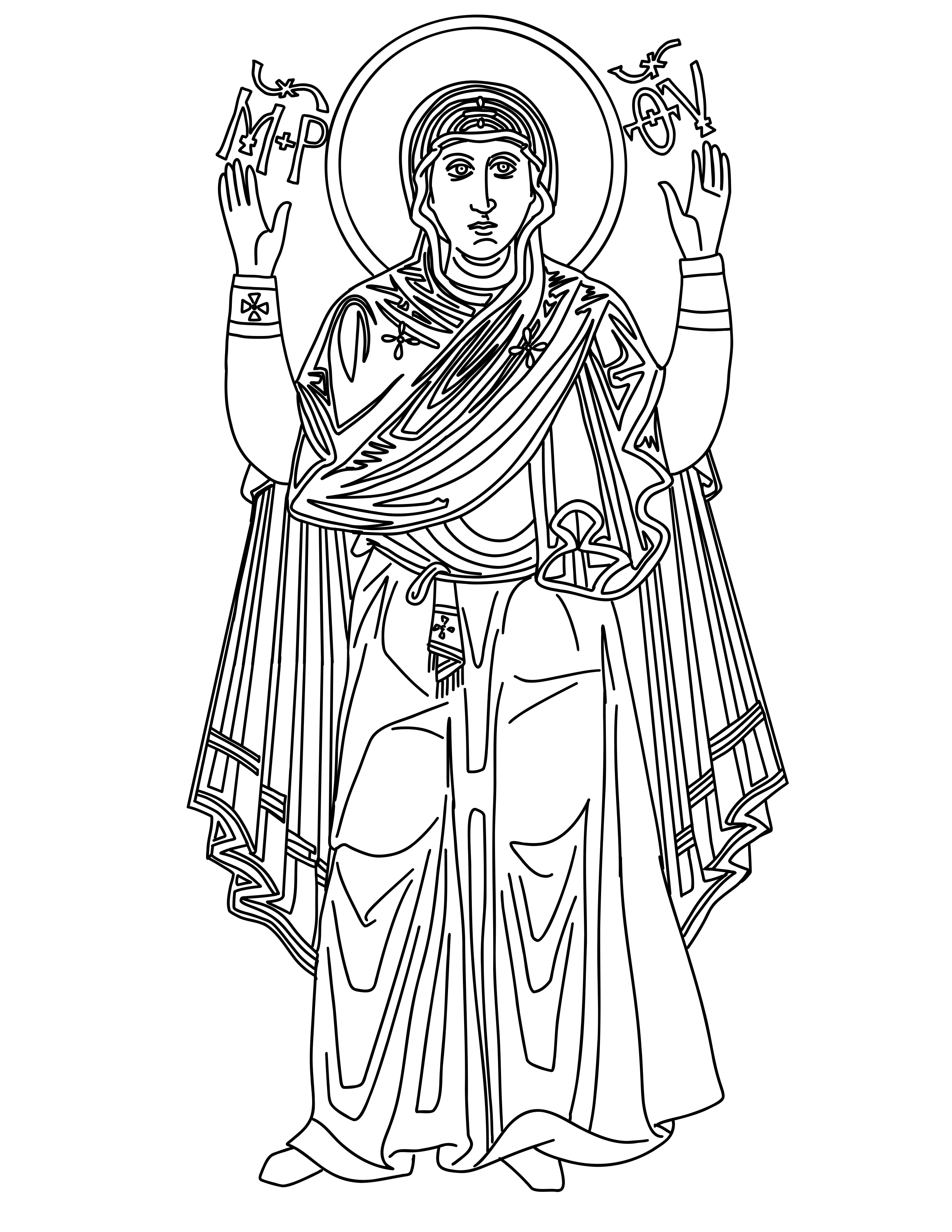 The Virgin Orans (2024) by Shalone Cason - Byzantine Icon Coloring Page