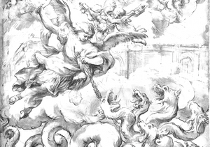 The Holy Trinity with Saint Michael Conquering the Dragon (1666) by Pietro da Cortona - Catholic Coloring Page