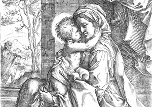 Madonna and Child with Saint Joseph (1613) by Ventura Salimbeni - Catholic Coloring Page