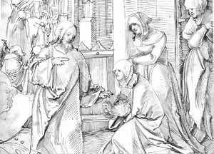 Christ Taking Leave of His Mother (1510) by Hans Schäufelein - Catholic Coloring Page