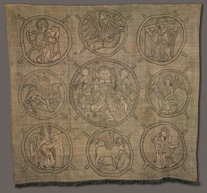 Embroidered Panel: Holy Kinship (1500s, Germany or Switzerland) - Catholic Stock Photo