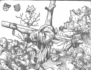 Crucifixion of Saint Peter by Lucas Cranach the Elder - Catholic Coloring Page