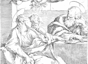 The Holy Family with Two Angels (1590–1610) by Guido Reni - Catholic Coloring Page