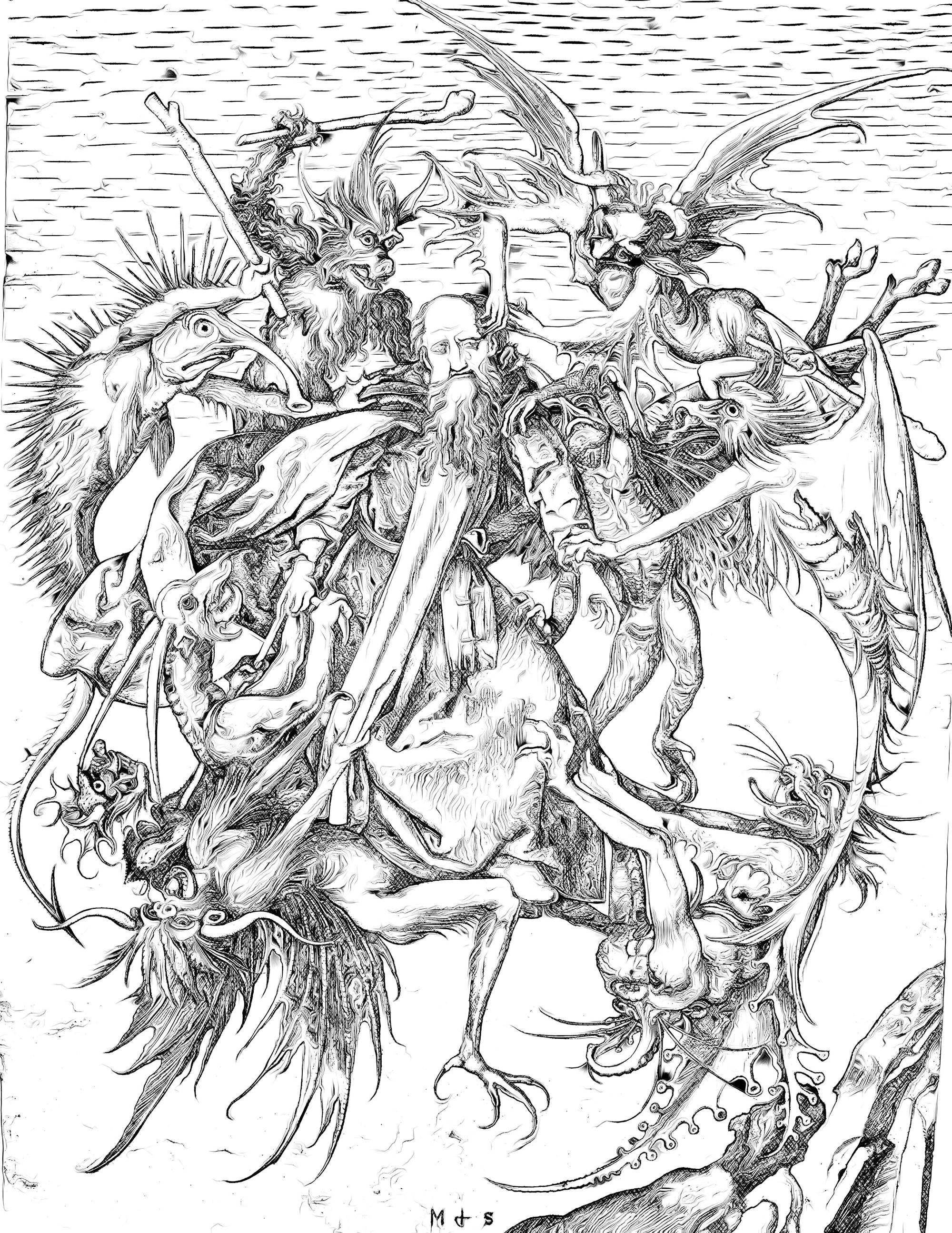 Saint Anthony Resisting Demons - Catholic Coloring Page