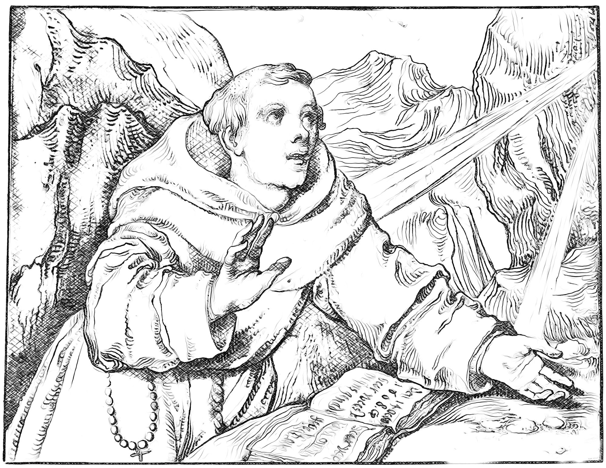Saint Francis Receiving the Stigmata - Catholic Coloring Page