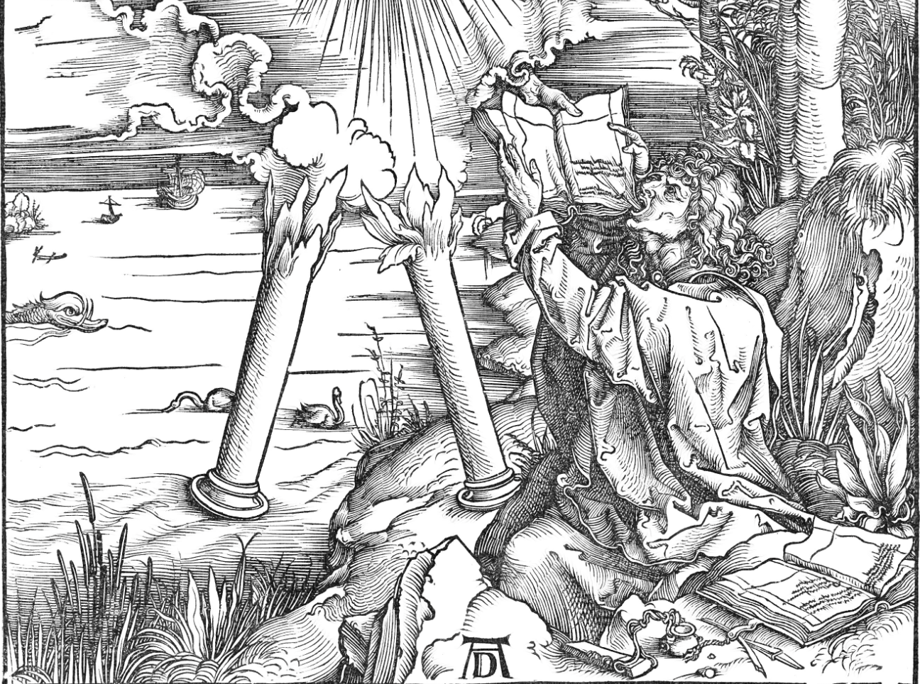 Saint John Devouring the Book (1498) by Albrecht Dürer - Bible Coloring Page