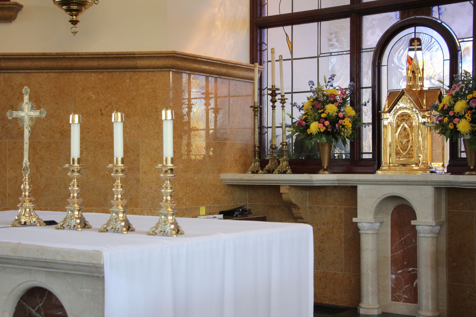 Altar and Tabernacle at Our Lady of Lourdes Church (Greenwood, South Carolina, USA) - Catholic Stock Photo