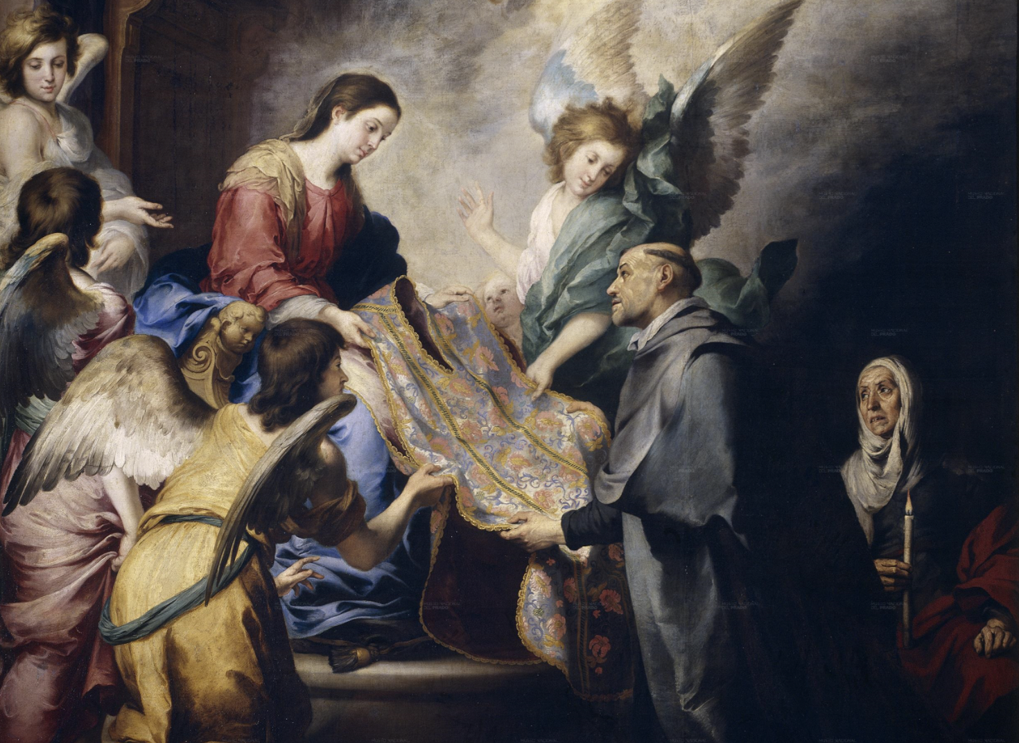Apparition of the Virgin to St. Ildefonsus, (1660) by Bartolomé Esteban Murillo - Public Domain Catholic Painting