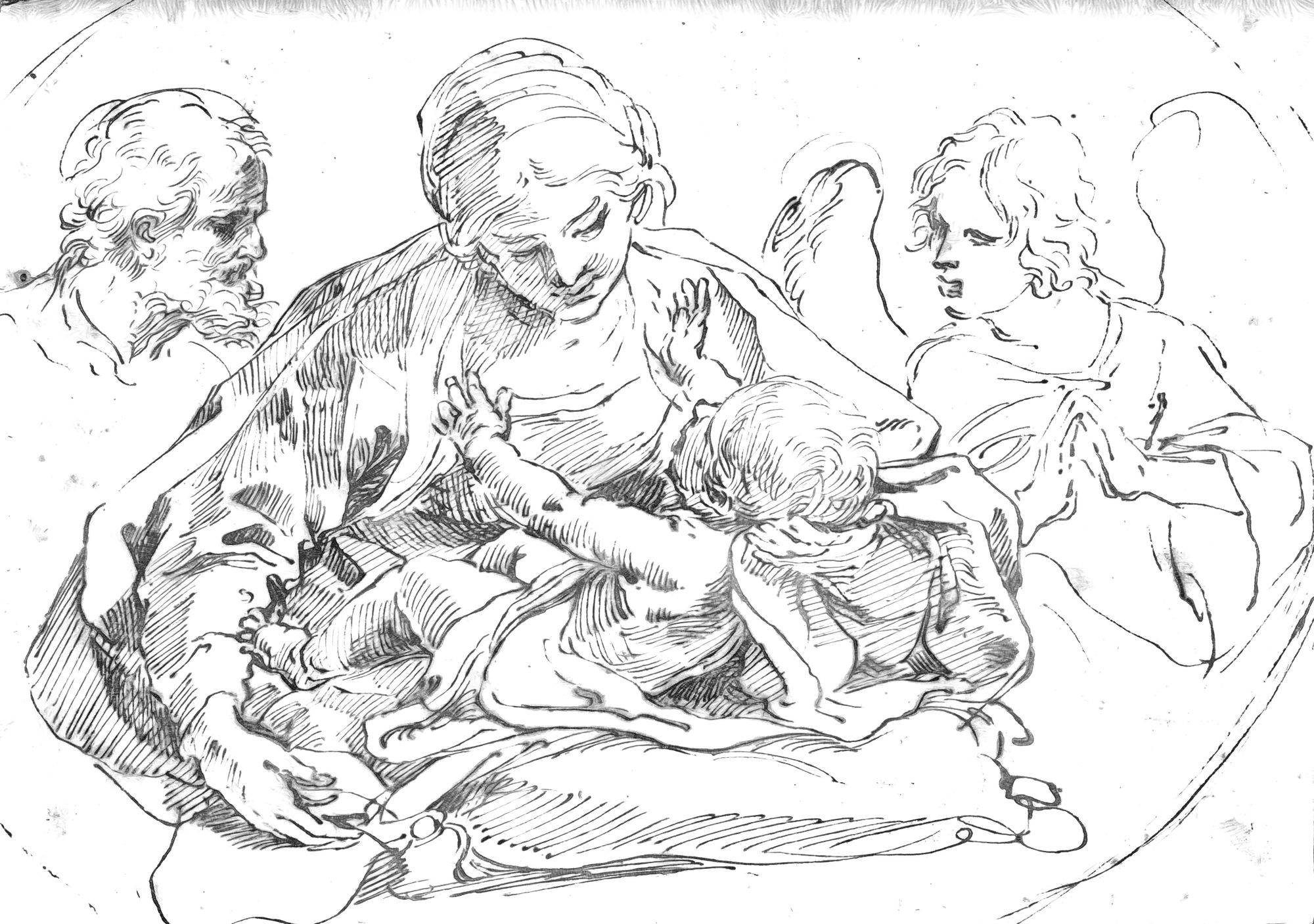 Holy Family with an Angel (1590s) by Guido Reni - Catholic Coloring Page