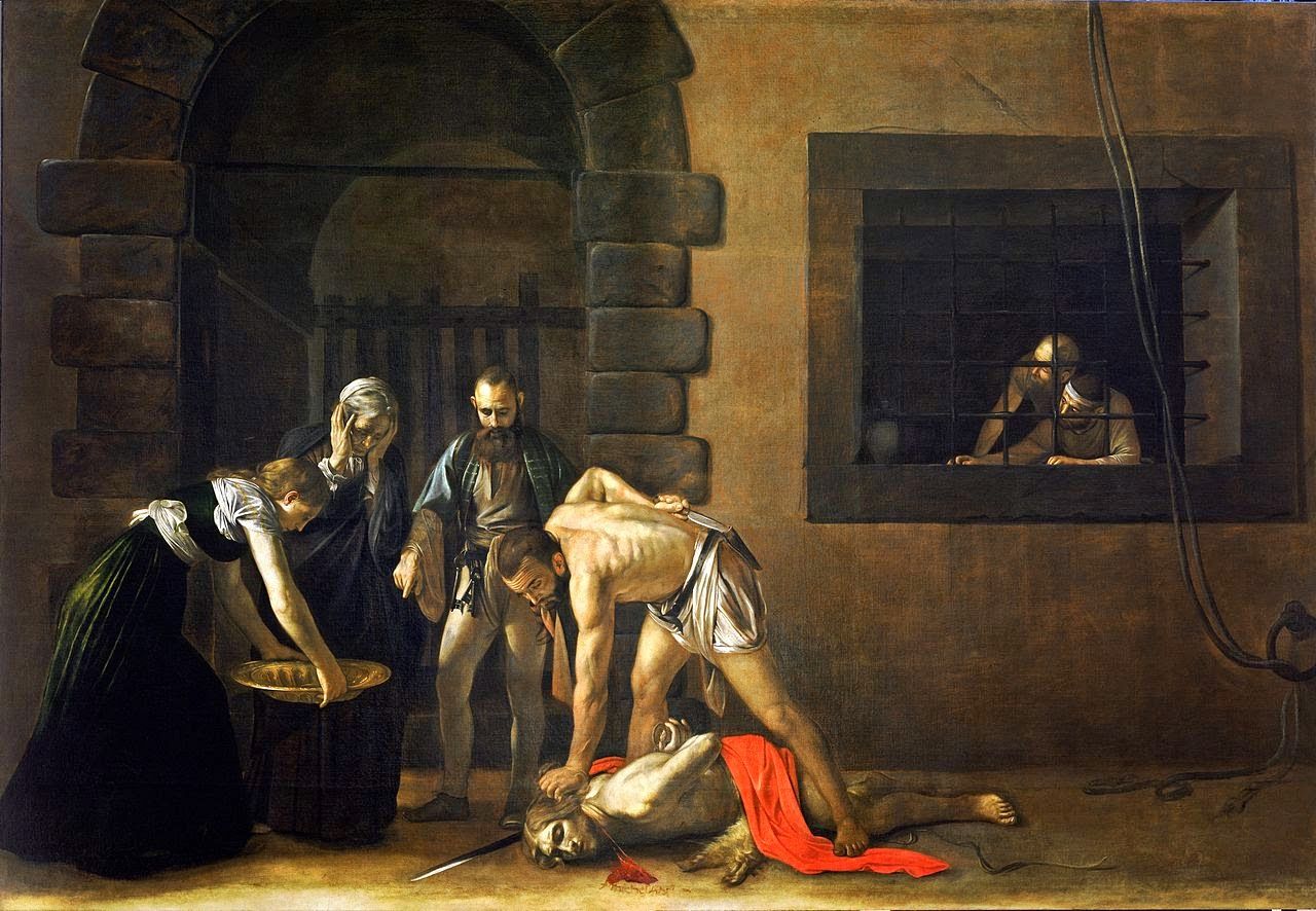 The Beheading of Saint John the Baptist (1608) by Caravaggio - Public Domain Catholic Painting