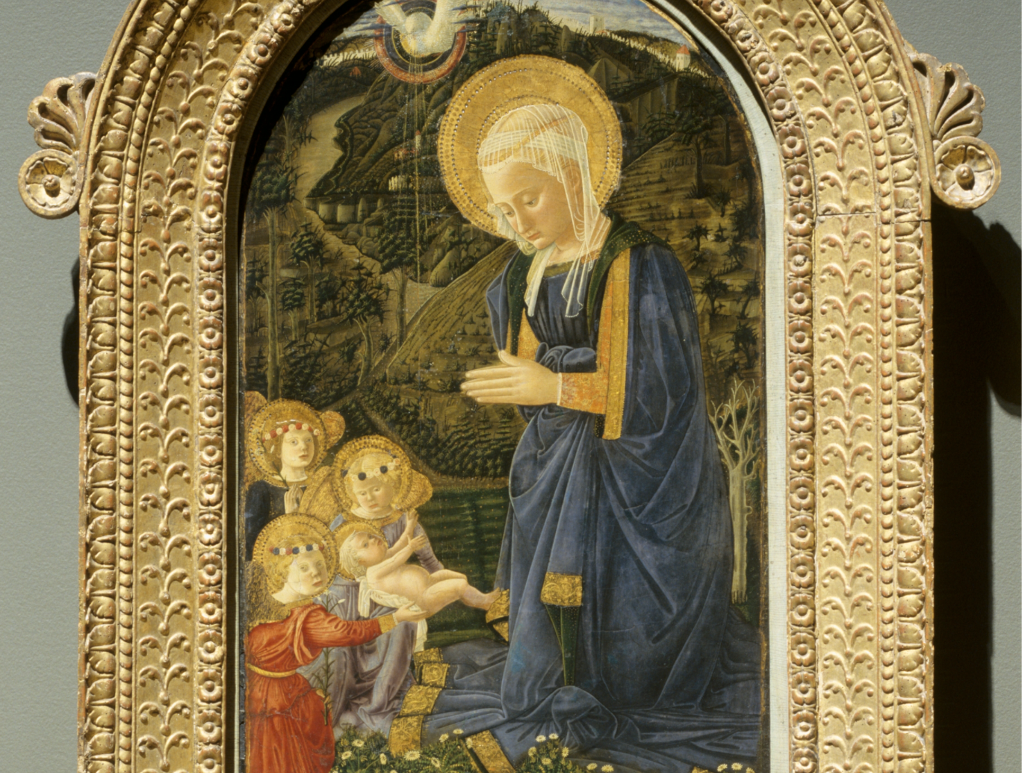 Virgin and Child with Angels (1460) by follower of Filippo Lippi - Public Domain Catholic Painting