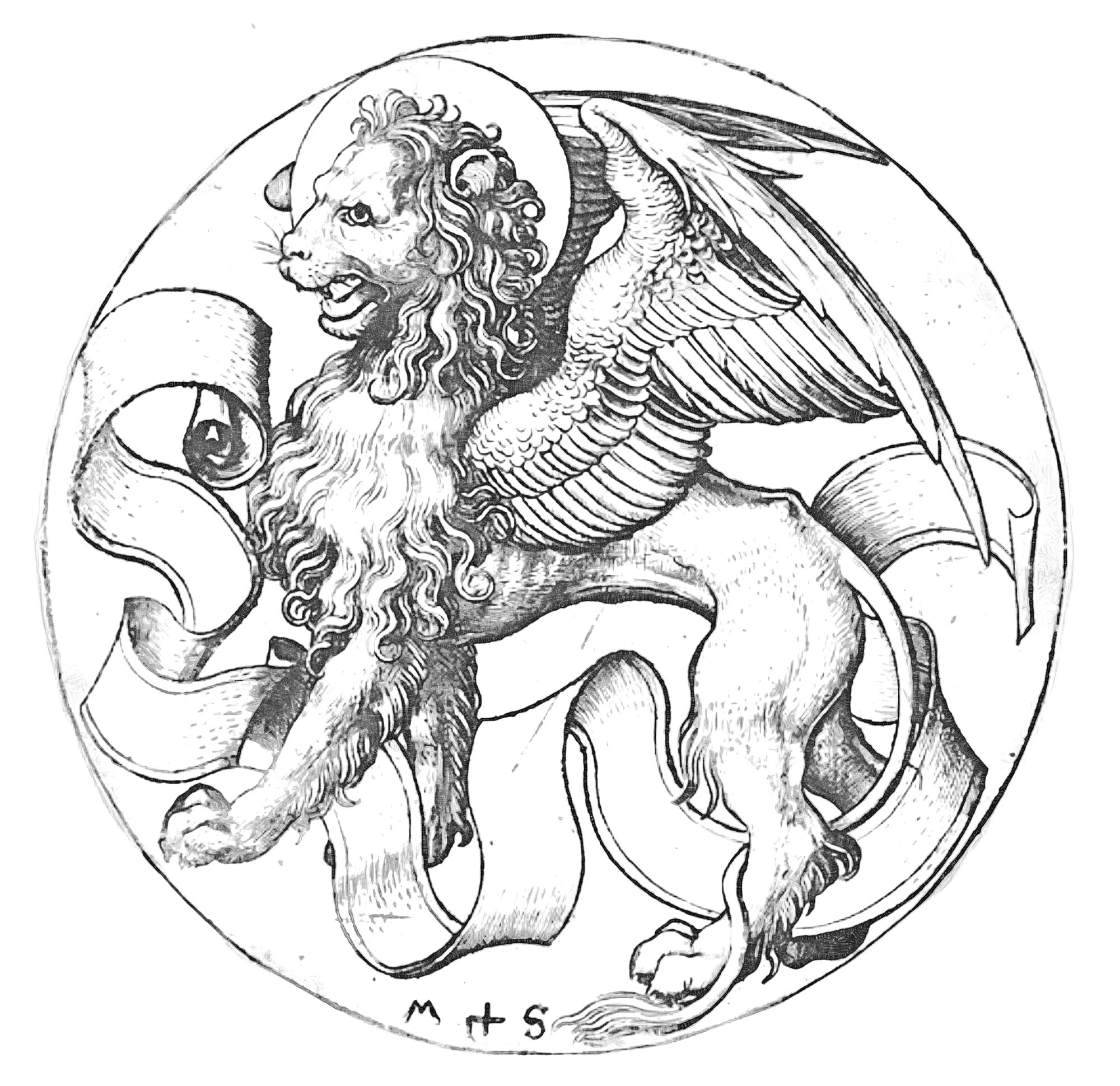 Saint Mark's Lion (15th Century) by Martin Schongauer - Catholic Coloring Page