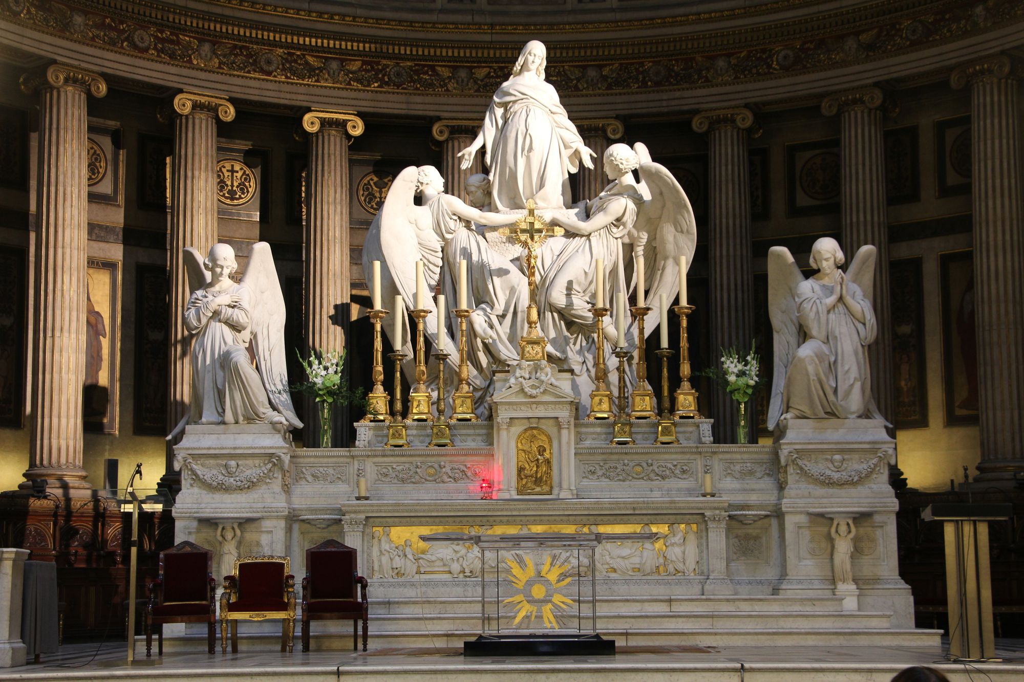 Altar with Mary Magdalene and Angels Statue inside La Madeleine, Paris - Catholic Stock Photo