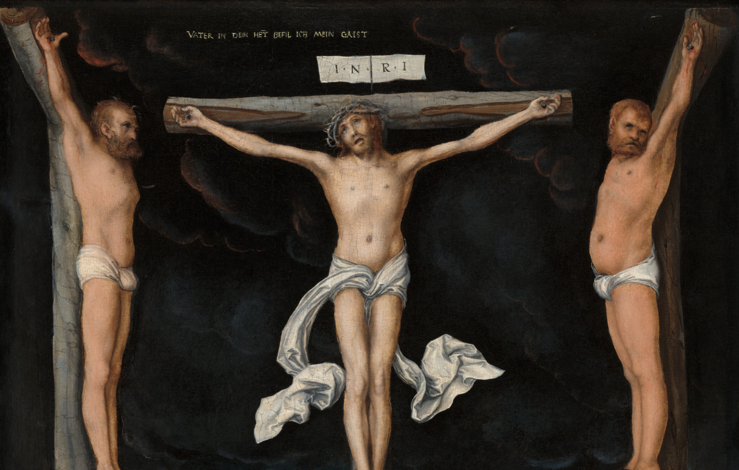 The Crucifixion with the Converted Centurion (1536) by Lucas Cranach the Elder - Public Domain Bible Painting